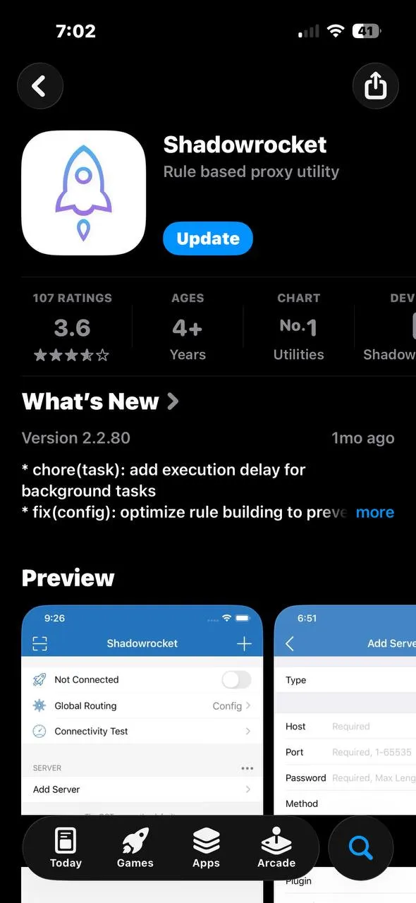 App Store 中的 Shadowrocket 应用页面